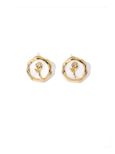 Gold Round edging Brass Shell Geometric Vintage Stud Earring