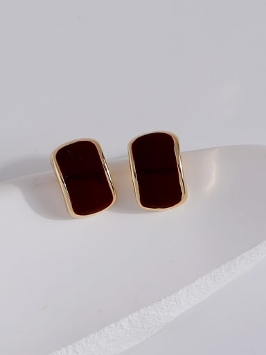 14k Gold [Wine Red] Zinc Alloy Enamel Geometric Minimalist Stud Earring