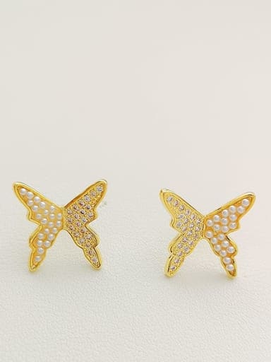 Copper Imitation Pearl Butterfly Dainty Stud Trend Korean Fashion Earring