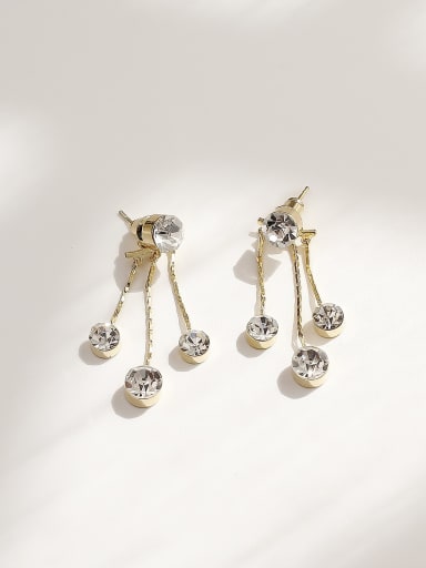 14k Gold zircon Brass Cubic Zirconia Tassel Vintage Drop Trend Korean Fashion Earring