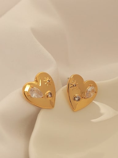 Brass Cubic Zirconia Heart Hip Hop Stud Earring