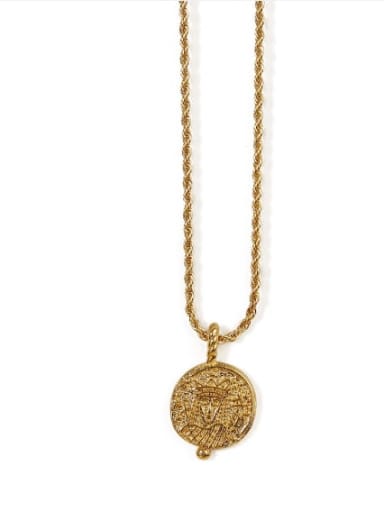 Brass Vintage  Vintage embossed coin round card Necklace