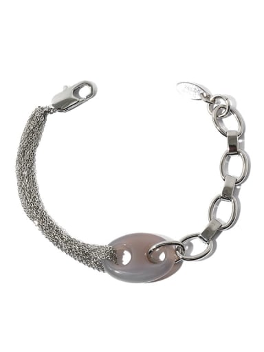 Brass Hip Hop Pig nose Natural stone multi-layer chain splicing   Link Bracelet