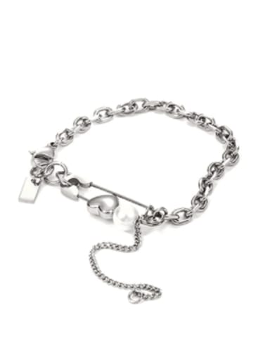Titanium Steel Imitation Pearl Geometric Chain Hip Hop Link Bracelet