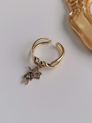 Ancient gold Copper Rhinestone  Retro Twisted Rabbit Star  Fashion Ring