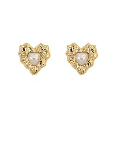 Copper Imitation Pearl Heart Vintage Stud Trend Korean Fashion Earring