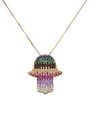 Brass Cubic Zirconia Multi Color Hand Of Gold Dainty Necklace
