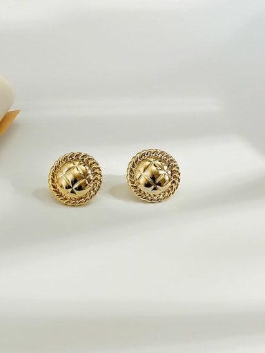 14K  gold Copper smooth Round Minimalist Stud Trend Korean Fashion Earring