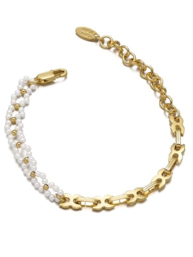Brass Imitation Pearl Geometric Chain Minimalist Strand Bracelet