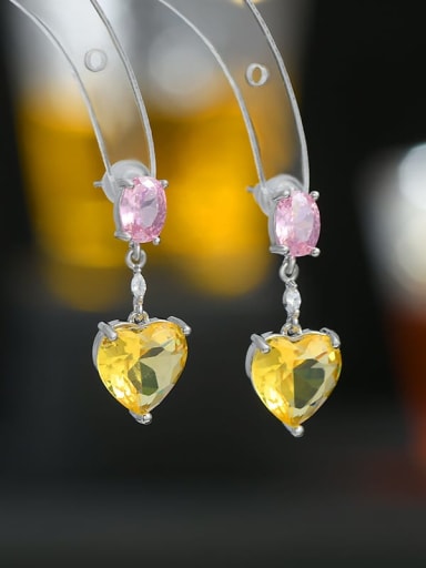 Steel yellow ED62216 Brass Cubic Zirconia Heart Dainty Drop Earring