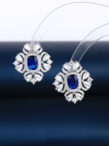 blue Brass Cubic Zirconia Flower Luxury Stud Earring