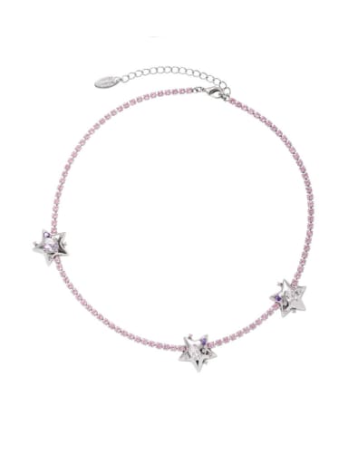 Pink Zircon Necklace Brass Cubic Zirconia Star Trend Necklace