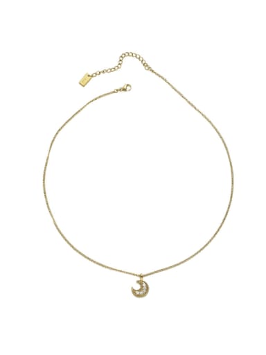 Brass Cubic Zirconia Moon Vintage Pendant Necklace