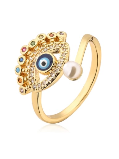 13038 Brass Enamel Cubic Zirconia Evil Eye Dainty Band Ring