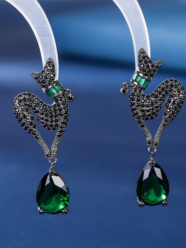 green Brass Cubic Zirconia Water Drop Luxury Stud Earring