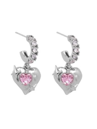 Titanium Steel Cubic Zirconia Dainty Heart Pink Earring and Necklace Set