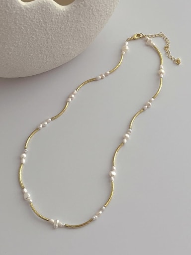 Brass Freshwater Pearl Irregular Minimalist Necklace