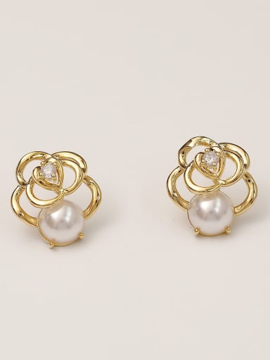 Brass Imitation Pearl Flower Vintage Stud Trend Korean Fashion Earring