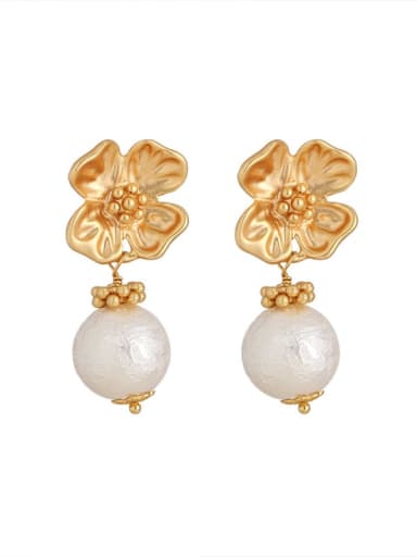 Brass Imitation Pearl Flower Vintage Drop Earring