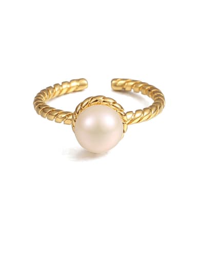 Thread ring Brass Imitation Pearl Geometric Vintage Band Ring