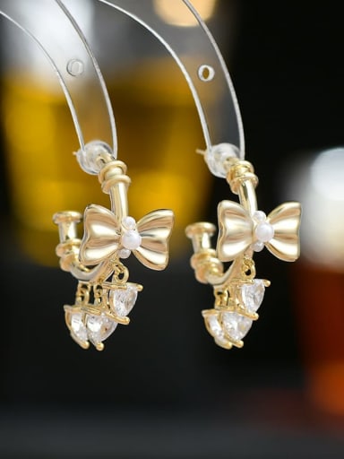 Gold ED65798 Brass Cubic Zirconia Bowknot Dainty Stud Earring