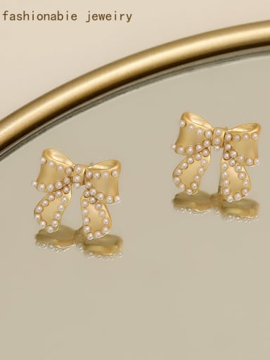 Brass Imitation Pearl Bowknot Vintage Stud Trend Korean Fashion Earring