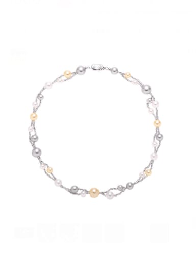 Brass Imitation Pearl Irregular Minimalist Multi Strand  Beaded Necklace