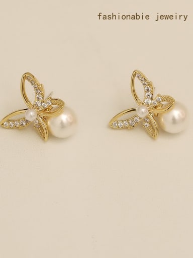 Copper Imitation Pearl Butterfly Minimalist Stud Trend Korean Fashion Earring