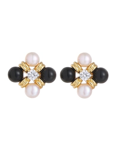Option 2 Brass Imitation Pearl Flower Vintage Stud Earring