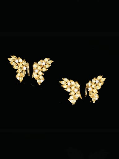 yellow Brass Cubic Zirconia Butterfly Luxury Cluster Earring