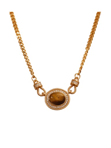 Brass Tiger Eye Geometric Vintage Necklace