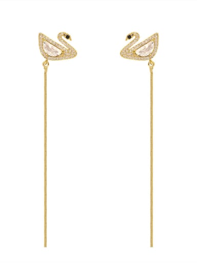 Brass Cubic Zirconia Swan Trend Threader Earring