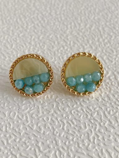 331 blue S925 silver needle Resin Round Vintage Stud Earring