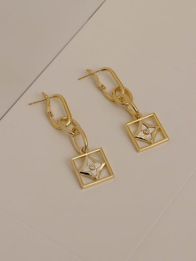 Brass Rhinestone Geometric Vintage Drop Trend Korean Fashion Earring
