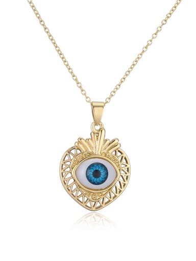 21290 Brass Rhinestone Enamel Evil Eye Vintage Heart Pendant Necklace