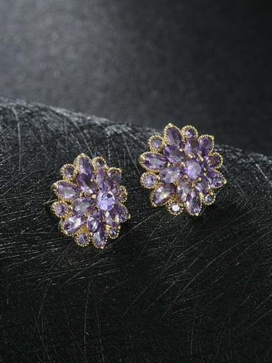 Golden purple ED81430 Brass Cubic Zirconia Flower Dainty Stud Earring