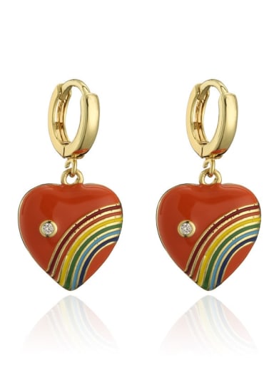 Brass Enamel Heart Cute Huggie Earring