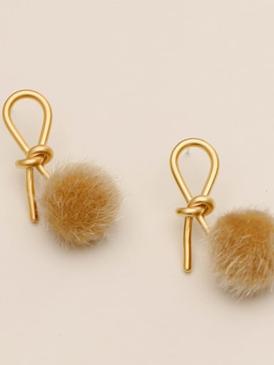 Dumb gold light coffee hair ball Brass Plush Ball Ethnic knot Drop Trend Korean Fashion Earring
