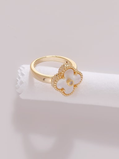 14k Gold Brass Shell Flower Minimalist Band Ring