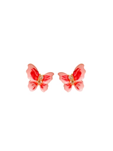 16K gold+red Brass Enamel Butterfly Cute Stud Earring