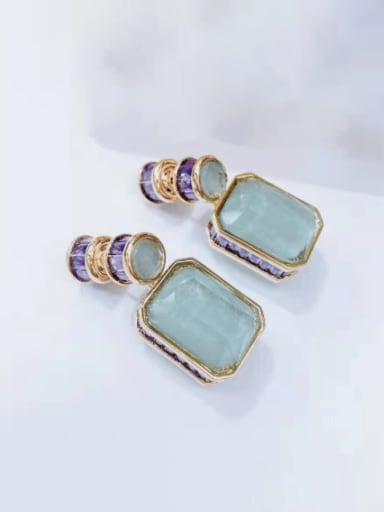 blue light Brass Cubic Zirconia Geometric Luxury Cluster Earring