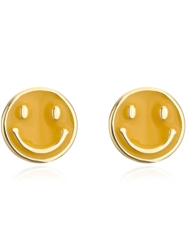 41191 Brass Enamel Smiley Minimalist Stud Earring