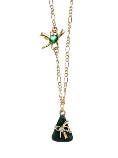 Gold bow Zongzi necklace Brass Enamel Irregular Cute Necklace