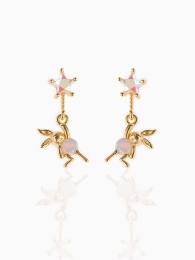 Pentagram plus rabbit Brass Cubic Zirconia Multi Color Irregular Cute Stud Earring