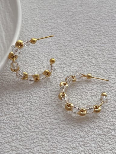 G191 Gold Crystal Earrings Brass Bead Geometric Minimalist Earring