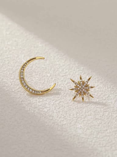 Brass Cubic Zirconia Star Moon Minimalist Stud Earring
