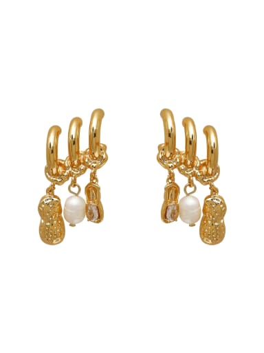 Brass Cubic Zirconia Irregular Vintage Huggie Earring