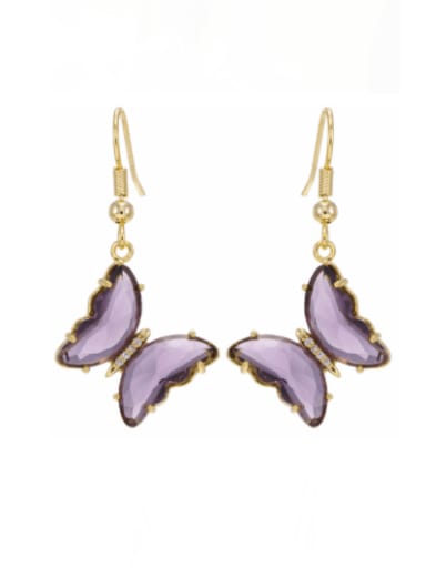 Dream purple Brass Glass Stone Butterfly Minimalist Hook Earring