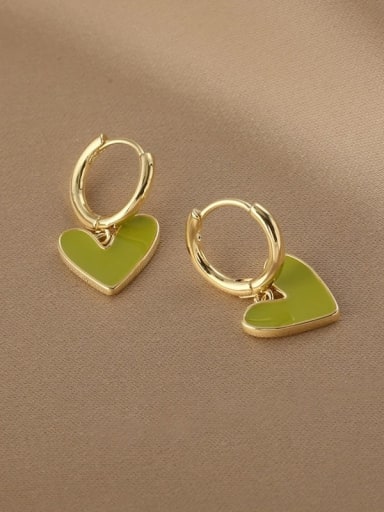 Gold Green ED00598 Brass Enamel Heart Minimalist Huggie Earring
