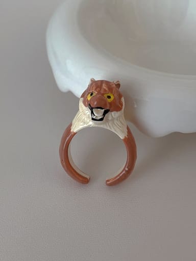Khaki Tiger Ring Brass Resin Icon Cute Band Ring